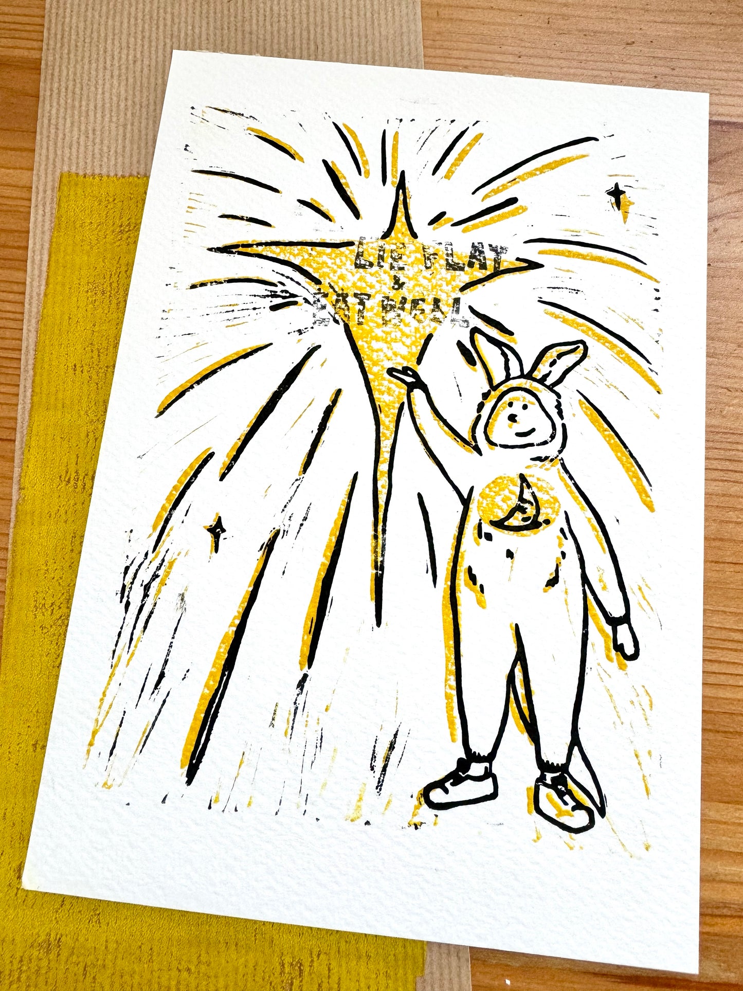 zozo the Kangaroo - Handmade linocut print | with motto 'Lie Flat & Eat Well' or DIY